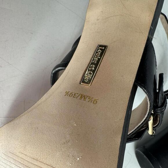 Louise Et Cie Leather Sandals Heels Black Sz 9.5 Peep Toe - Picture 7 of 8